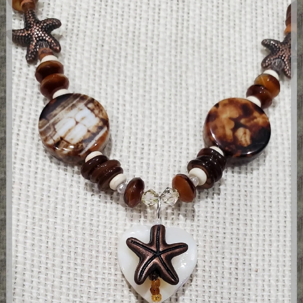 Handmade Beaded beach crystal, glass, and Shell necklace with pendant